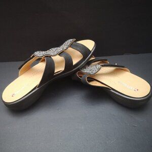 Revere Catalina Ladies Size 39 Onyx Black w/ Embellishments Slip On Sandals